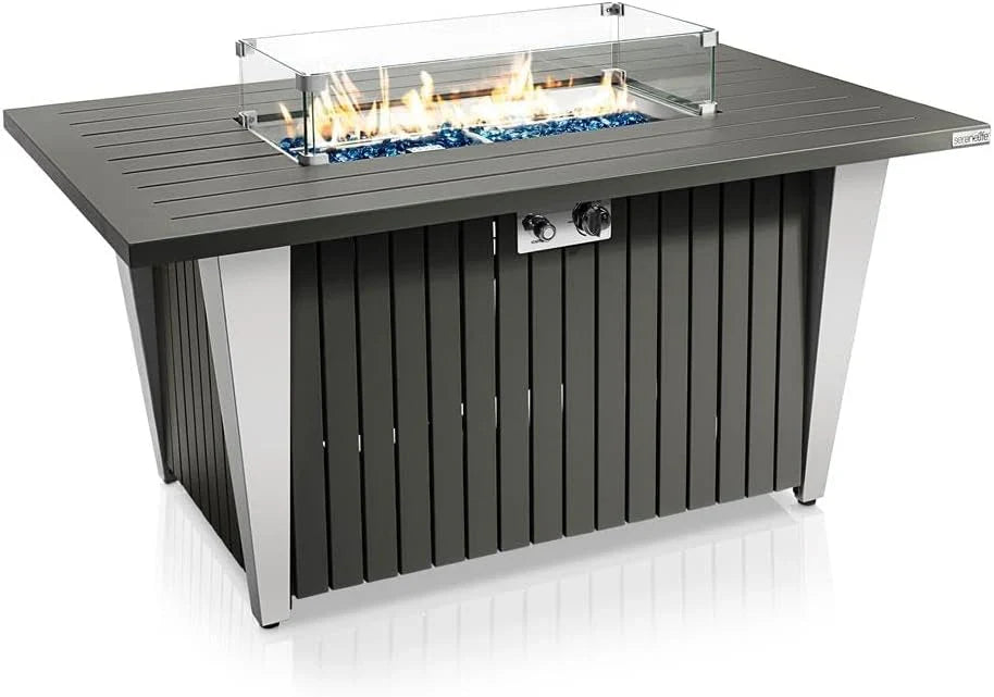 Propane fire pit table, 40,000 watt outdoor square gas fire pit, with lid, weather-resistant metal material, adjustable flame, rock melting set, highly suitable for use on decks, backyards and platforms (30 inches × 30 inches × 11 inches)
