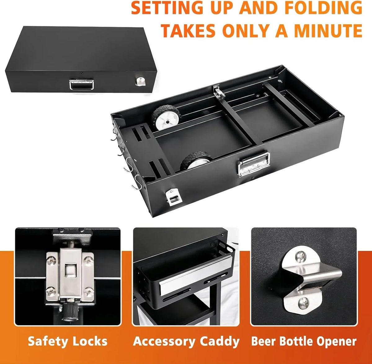 Foldable barbecue table cart, black stone portable frying pan, Weber, Onni pizza oven - Portable outdoor barbecue preparation table, equipped with a bag, very suitable for camping and tailgate events.