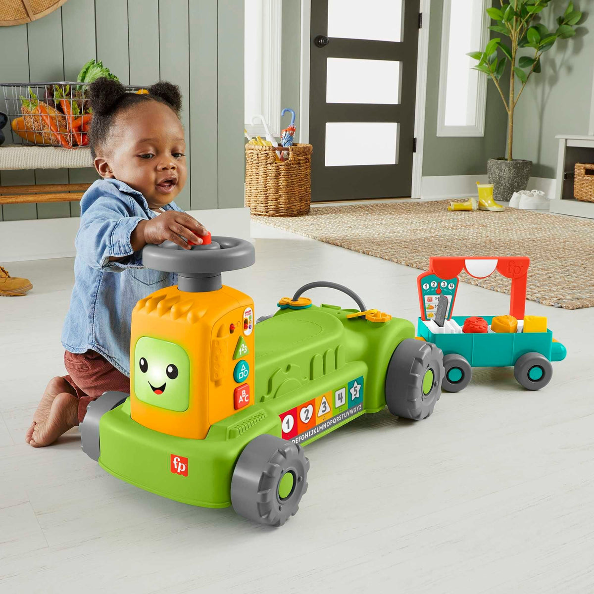 Fisher-Price Laugh & Learn 4-in-1 Farm to Market Tractor Ride-On Learning Toy for Baby & Toddlers