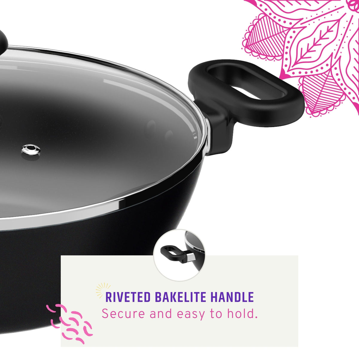Maharaja 5.6qt Non-Stick Karahi with lid 30cm 12in