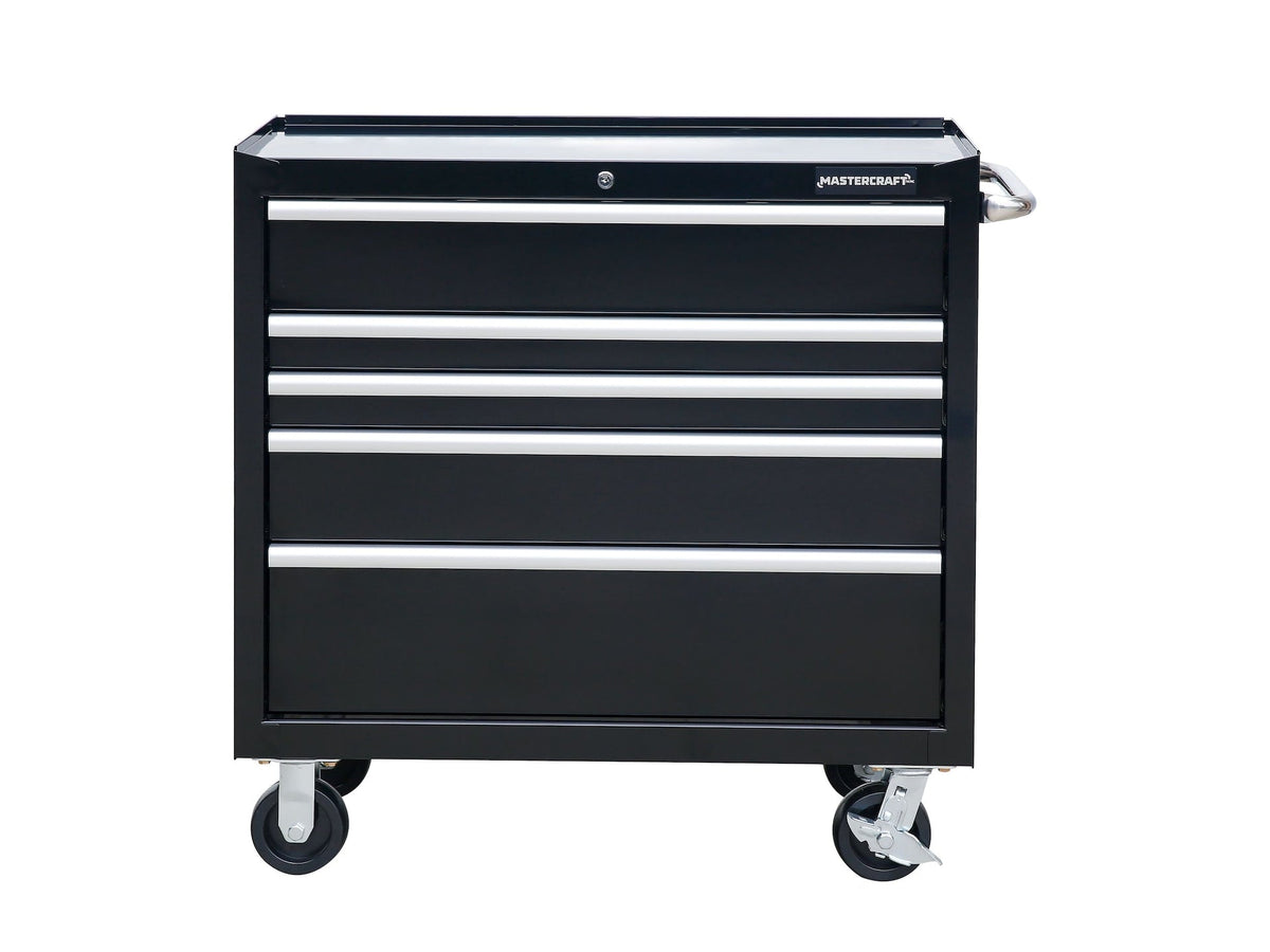 Mastercraft 5-Drawer Powder-Coated Steel Tool Cabinet, Black, 36-in