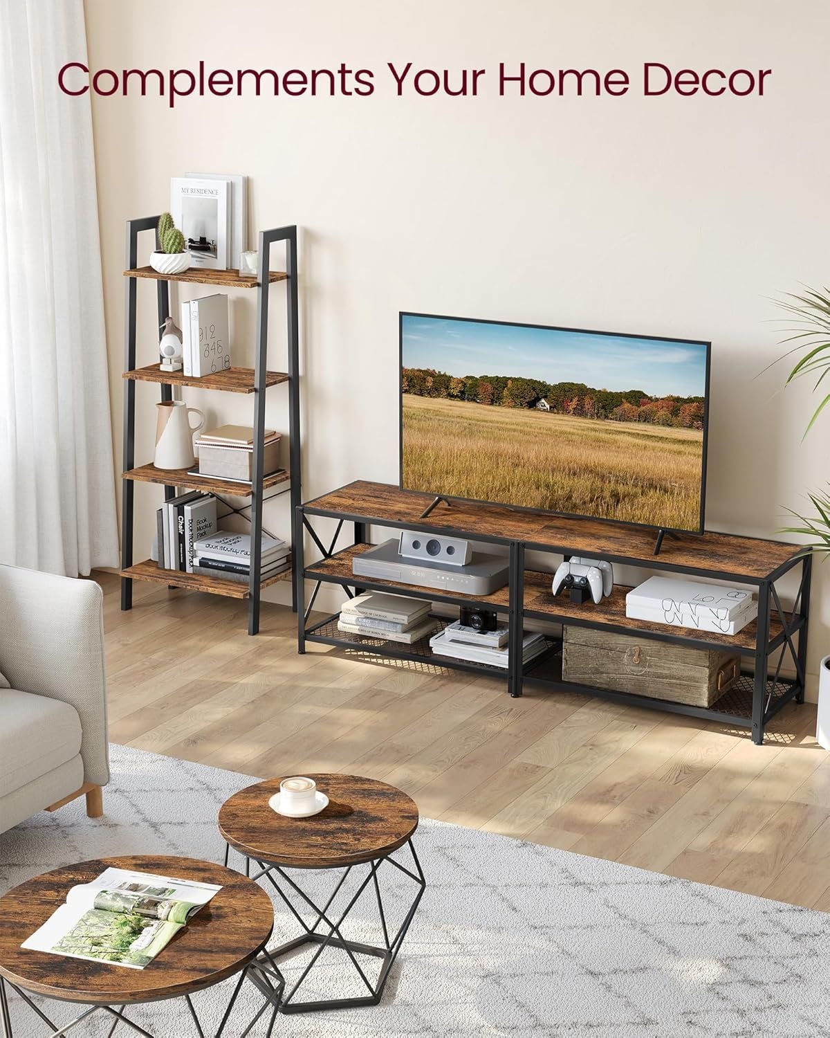 Songmics Home 70-in 3-Tier Industrial Rustic Brown TV Stand