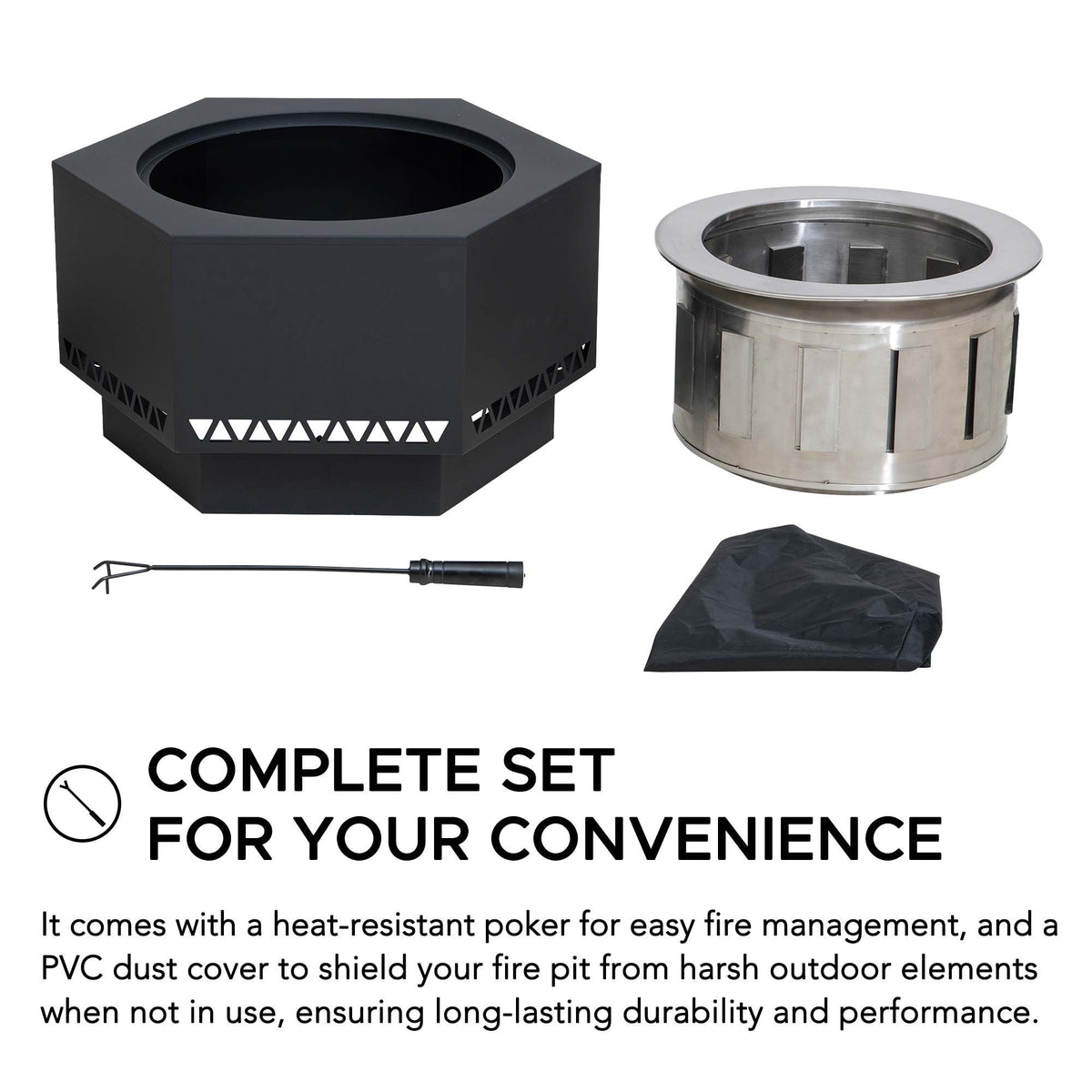 Sunjoy Hexagonal Low Smoke Stainless Steel Fire Pit, 26-in