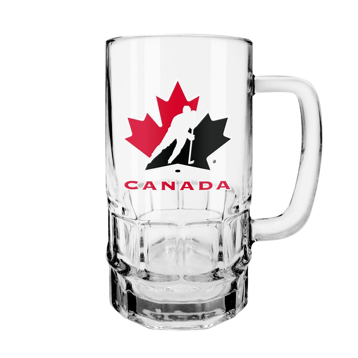 Team Canada/Hockey Canada Reusable Glass Beer Stein, Classic Drinking Glass with Handle, Clar, 18-oz