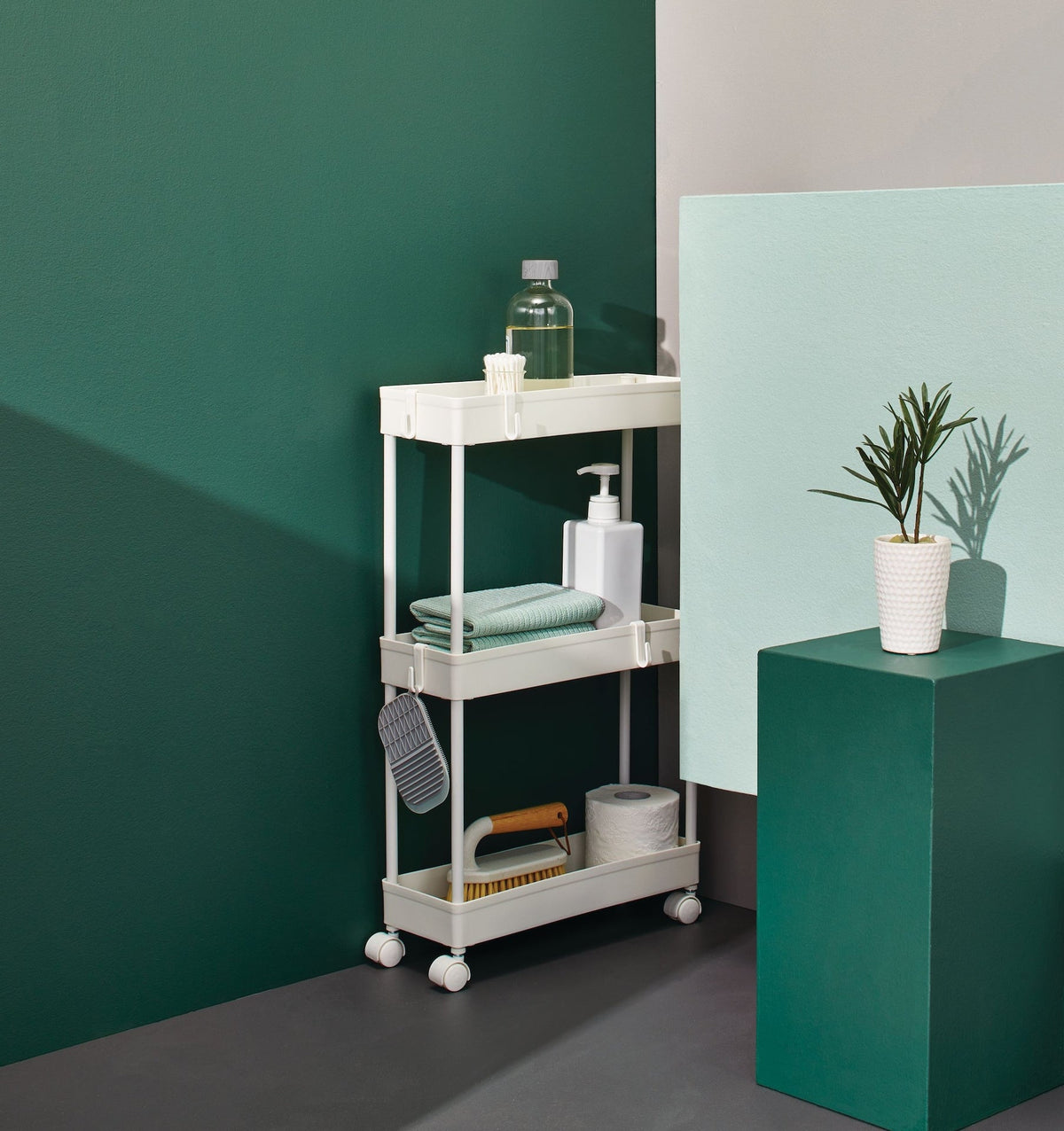 type A 3-Tier Slim Storage Cart, Lockable Wheels