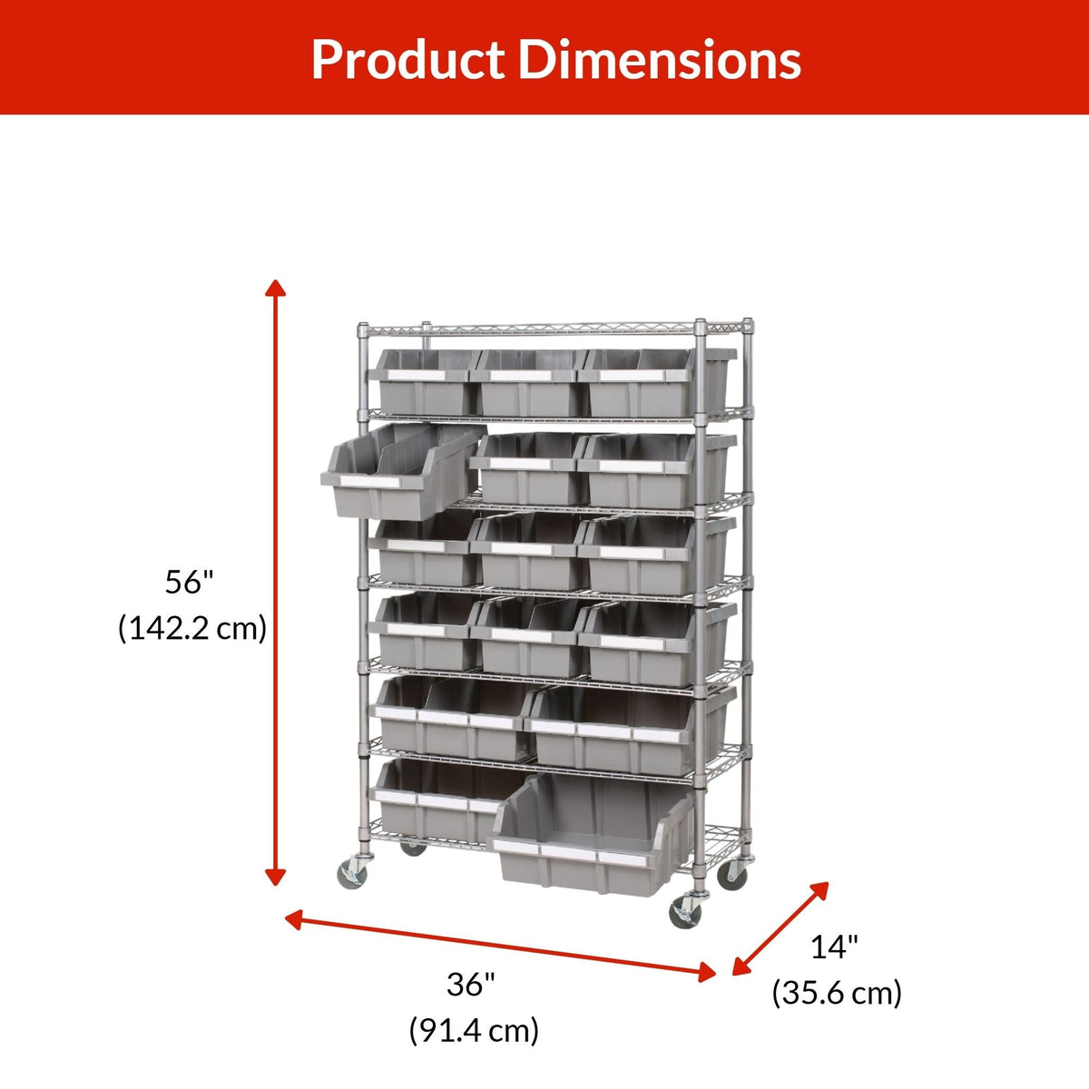 Vancouver Classics 7-Tier NSF 16-Bin Rack Shelving, 36-in x 14-in x 56-in