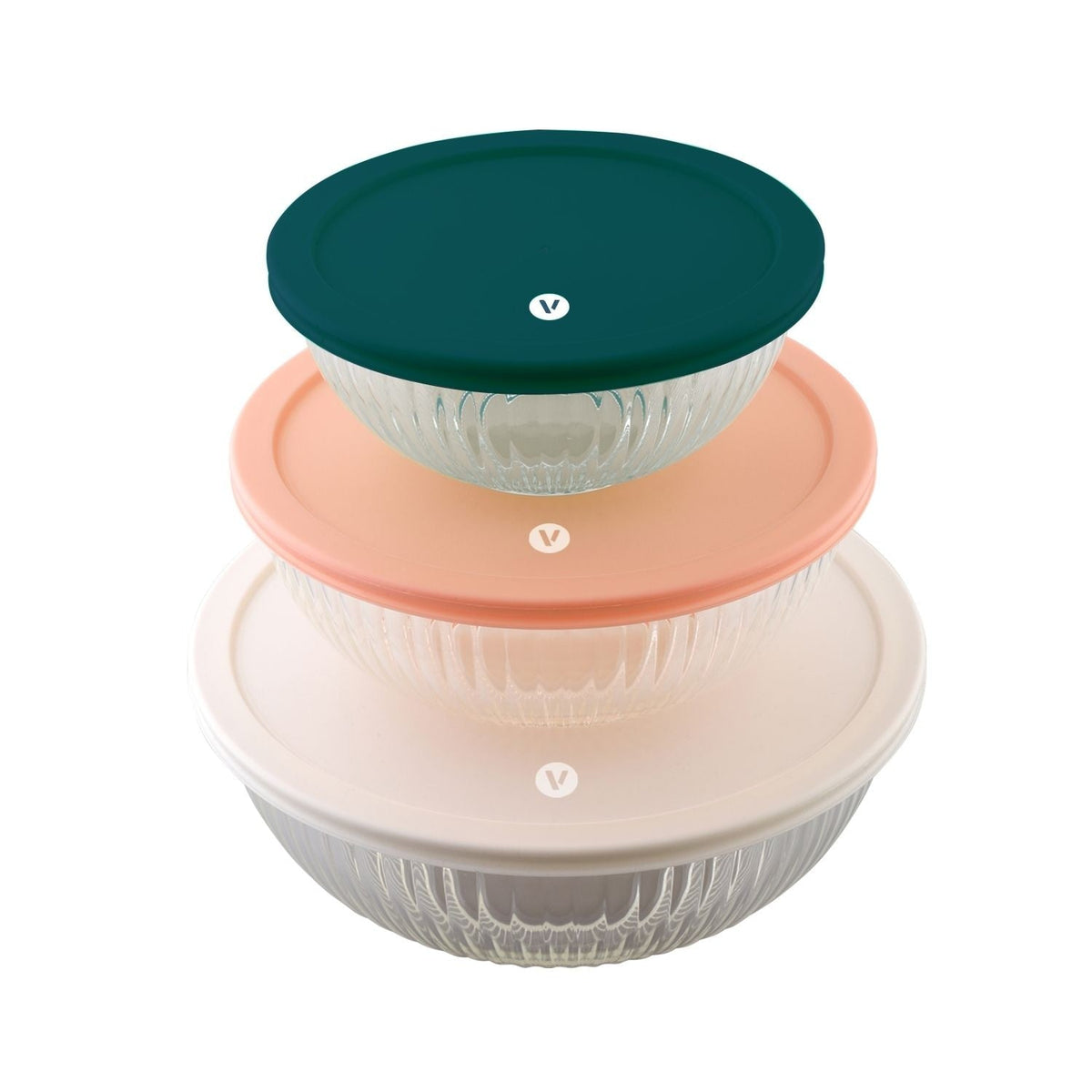 Vida 6 piece nesting glass bowl set with lids