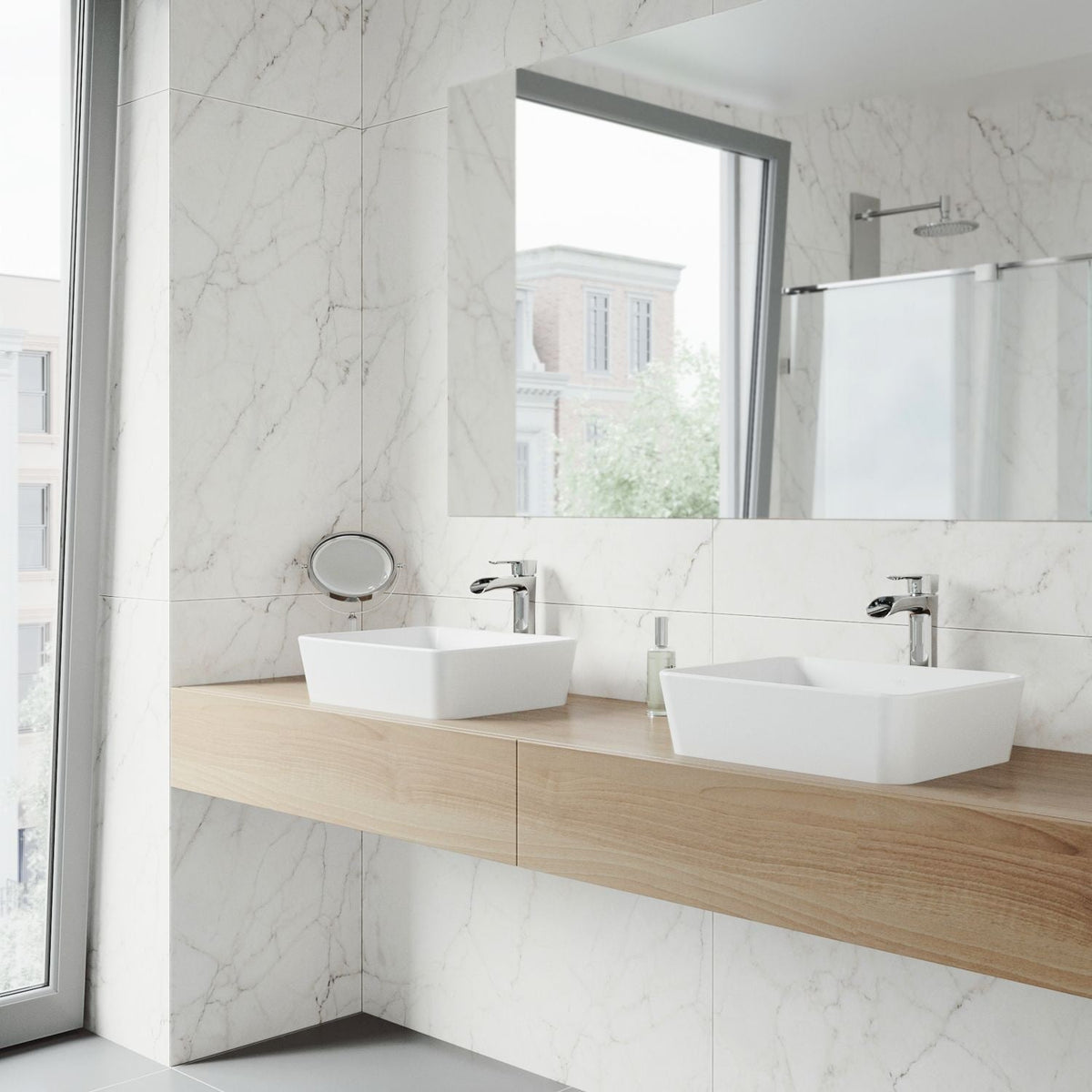 VIGO Marigold Matte Stone Rectangular Composite Vessel Bathroom Sink/Basin with Rounded Edges & Deep Bowl, White