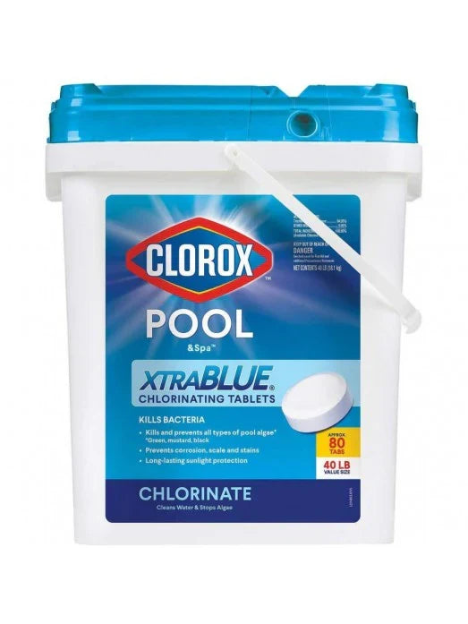 Clorox Xtra Blue 40 Pound 80 Tab Pool and Spa 3 Inch Long Lasting Chlorinating Tablets L9