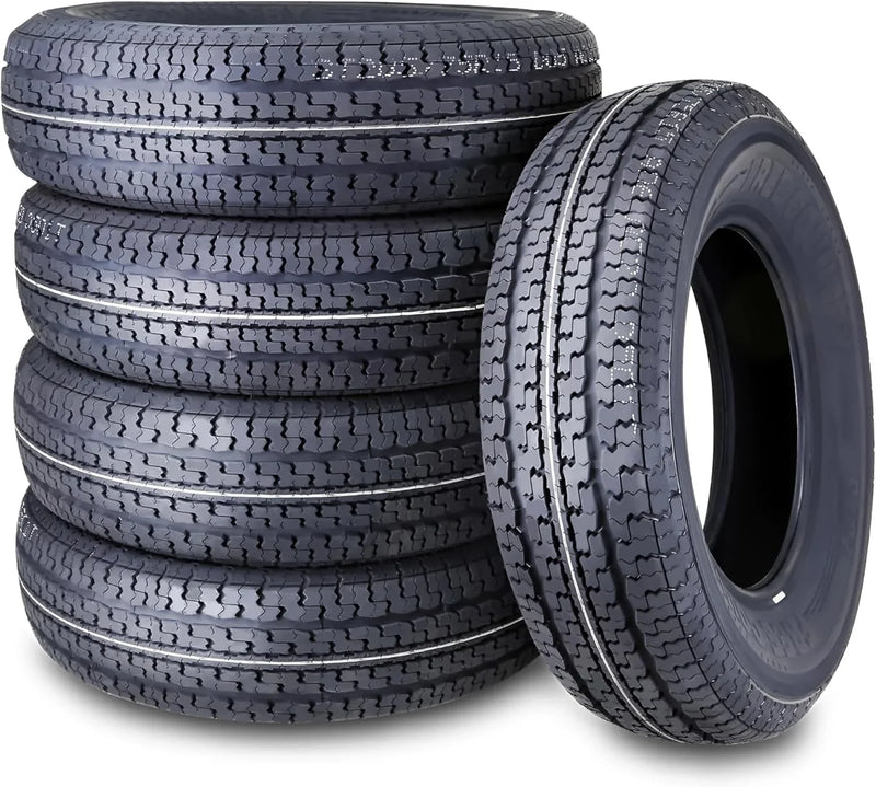 set of 4 Heavy Duty Trailer Tires ST205/75R15 205 75 15 10-Ply Load Range E Steel Belted Radial w/Scuff Guard F9