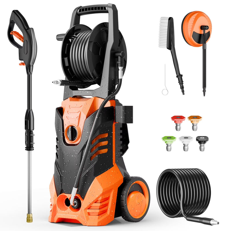 Electric Pressure Washer, 3800PSI 2.6 GPM Power Washer Machine with Hose Reel,4 Quick Connect Nozzles, Foam Cannon, for Cars, Patios, and Floor... E4