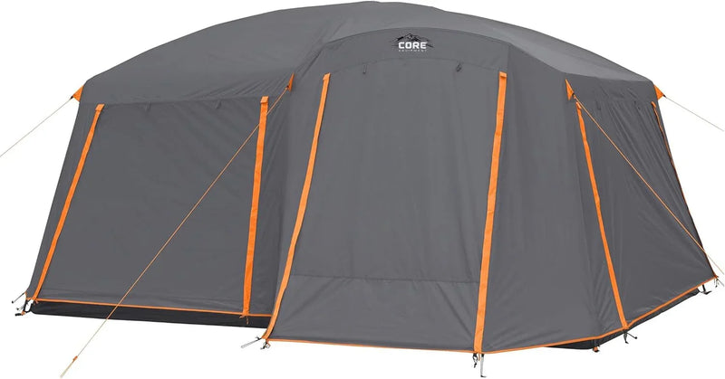 CORE Straight Wall Cabin Tents | 10 Person / 11 Person / 12 Person Large Multi Room Family Tents for Car Camping & Outdoor Adventures V5
