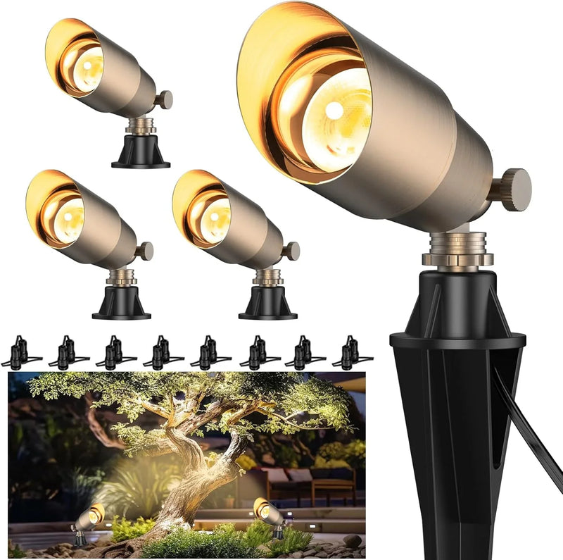 Solid Brass Outdoor Uplights & Accent Light Fixtures, Heavy Duty 12V Low Voltage LED Landscape Lighting Bronze, Wired Spotlights for Garden,Lawn,Patio and Yard Without LED Bulb (12 Pack) E5