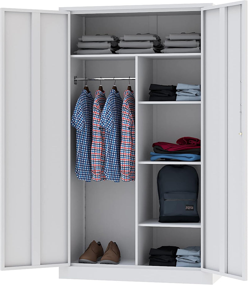 Metal Storage Cabinets Locker with Lock Door, 72'' Clothing Coat Steel Storage Freestanding Wardrobe for Office, Home, School, Employee,Gym,Fire Department (1PC-Black) Q8