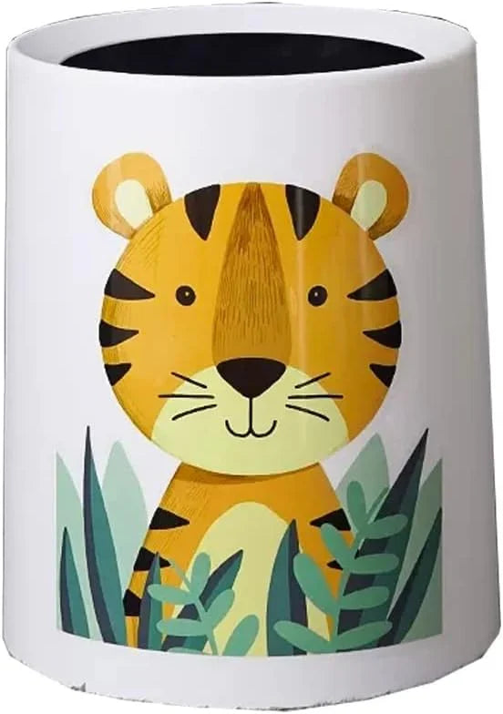Trash Can No Lid Cute Kitchen Living Room Children's Room Bedroom Office Garbage Can Large Waste Paper Basket Toilet (Color : Tiger) M7