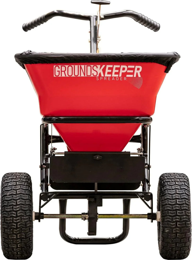 Buyers Products 3039632R Grounds Keeper Commercial Walk Behind Push Spreader, 100lb Capacity, For Salt, Ice & Snow Melt, Included Grate & Cover With Enclosed Gearbox for Protection K1