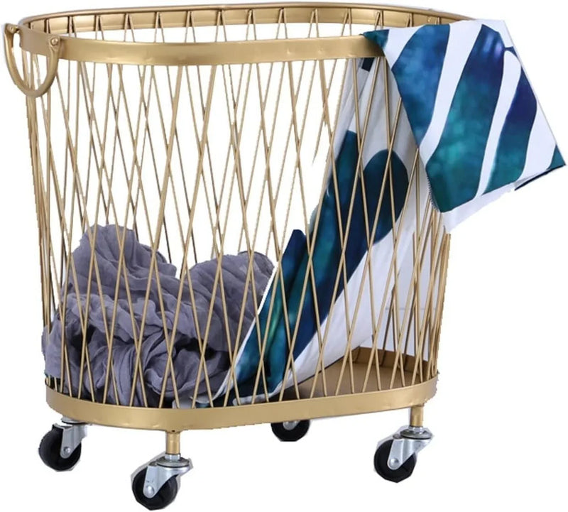 Laundry Hamper with Wheels, Round Mesh Metal Rolling Basket, Iron for Bathroom, Bedroom, Room, Toy & Clothes Storage - 45 * 42.5cm E7