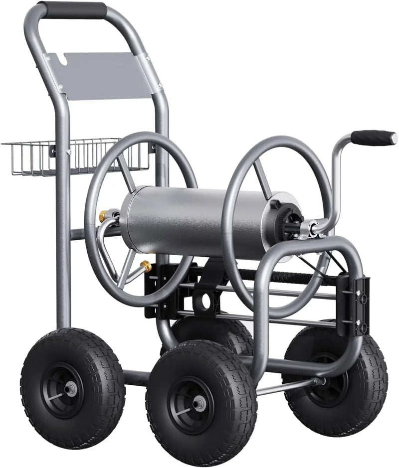 Tool pipe trailer, heavy-duty wheeled hose vehicle, suitable for outdoor industrial hose reels, length 250 feet, inner diameter 5/8 inches, hose guide device pre-installed. T0