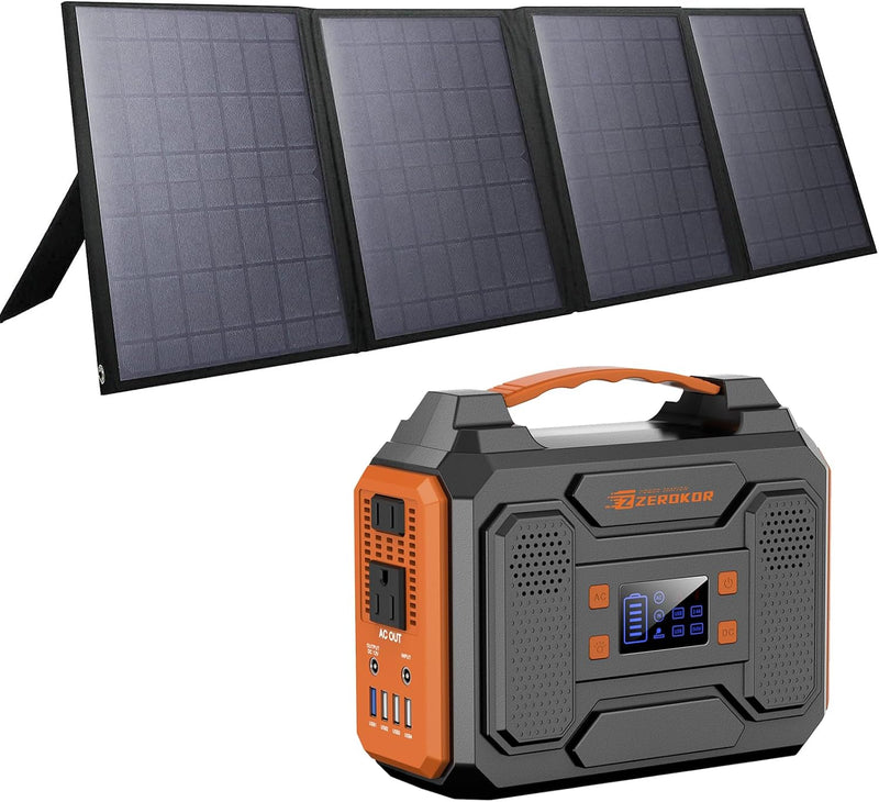Solar Generator with Panel, 300W Portable Power Station with Solar Panel 40W, 110V Pure Sine Wave AC Outlet Electric Generator for Home Use Outdoor RV Camping A4