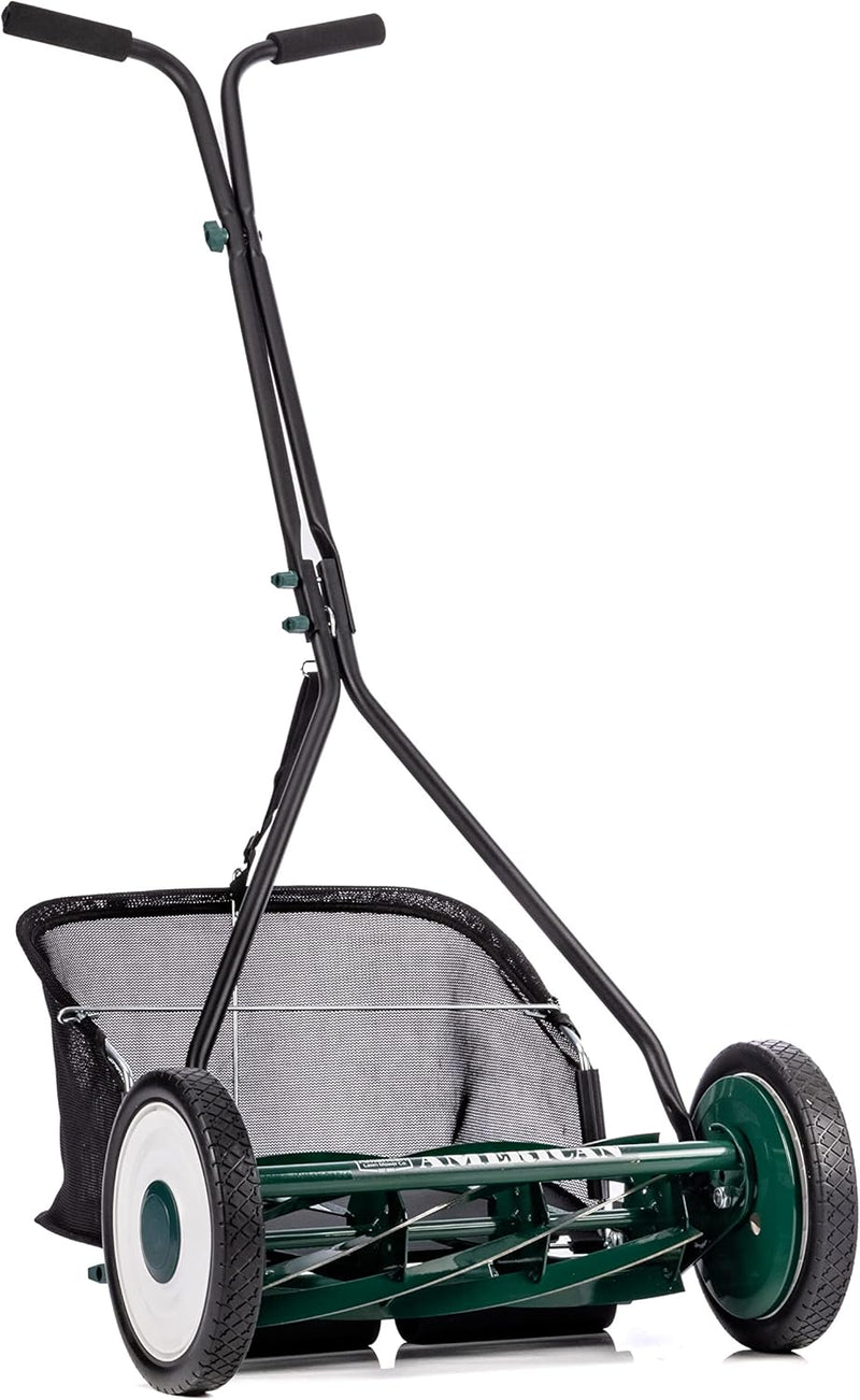 Mower Company 1725-16GC 16-inch 7-blade reel mower with grass debris collection device, designed specifically for lawns, green model M4