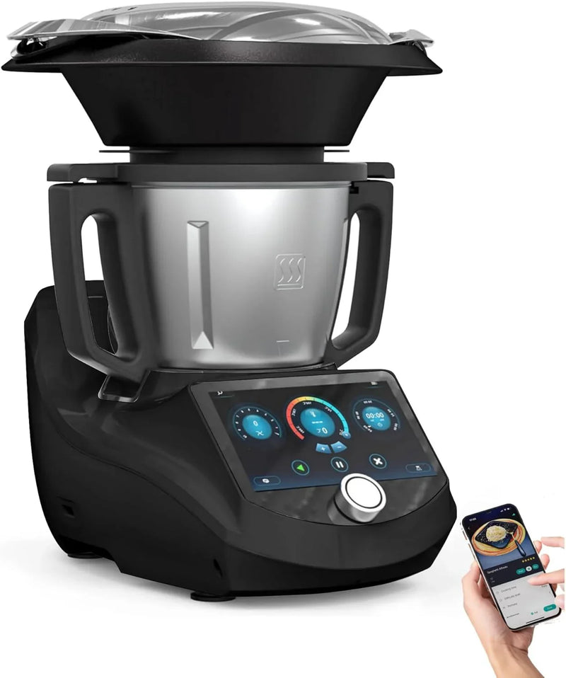 Smart Food Processor UltraCook All-in-One Auto Cooking Machine,3.5L Capacity,600 Online Recipes, Built-in Scale, 7 inch TFT Screen, Self-Cleaning, Multifunctional Kitchen Appliance (CR-7-Black) I4
