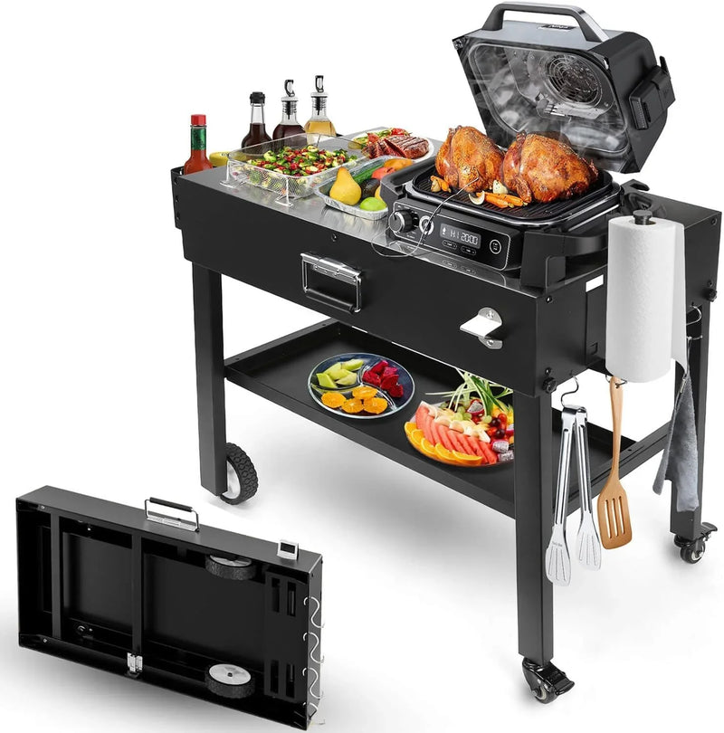 Foldable barbecue table cart, black stone portable frying pan, Weber, Onni pizza oven - Portable outdoor barbecue preparation table, equipped with a bag, very suitable for camping and tailgate events. J4
