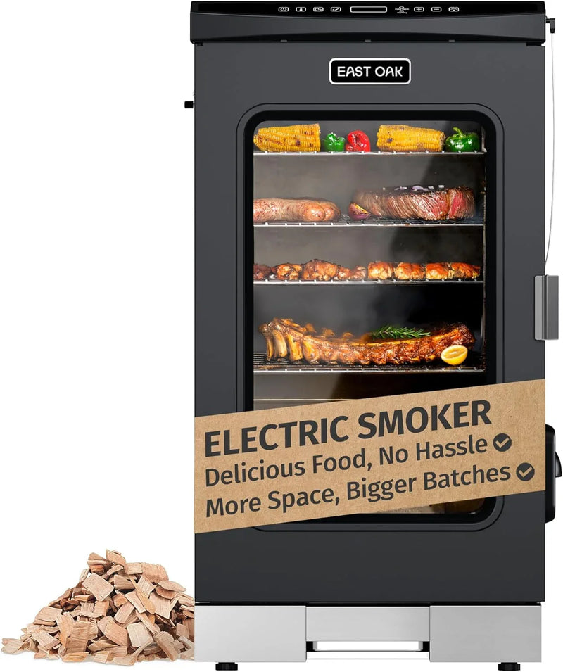 30" Electric Smoker, Outdoor Smoker with Glass Door & Meat Thermometer, 725 Sq Inch Large Capacity, 4 Detachable Racks for Backyard BBQ, Party, Outdoor Cooking Night Blue A3