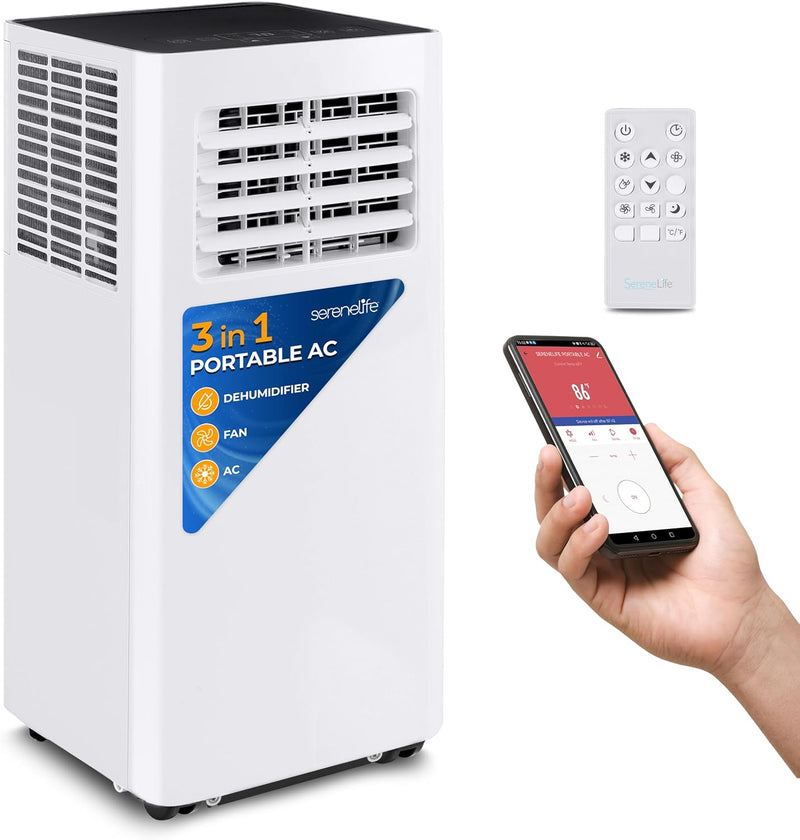 Portable Air Conditioner– 8,000 BTU 3-in-1 AC Unit with Cooling, Dehumidifier & Fan –w/ Remote Control, Window Mount Kit, Wheels, Quiet Operation for Rooms up to 300 sq ft Y1
