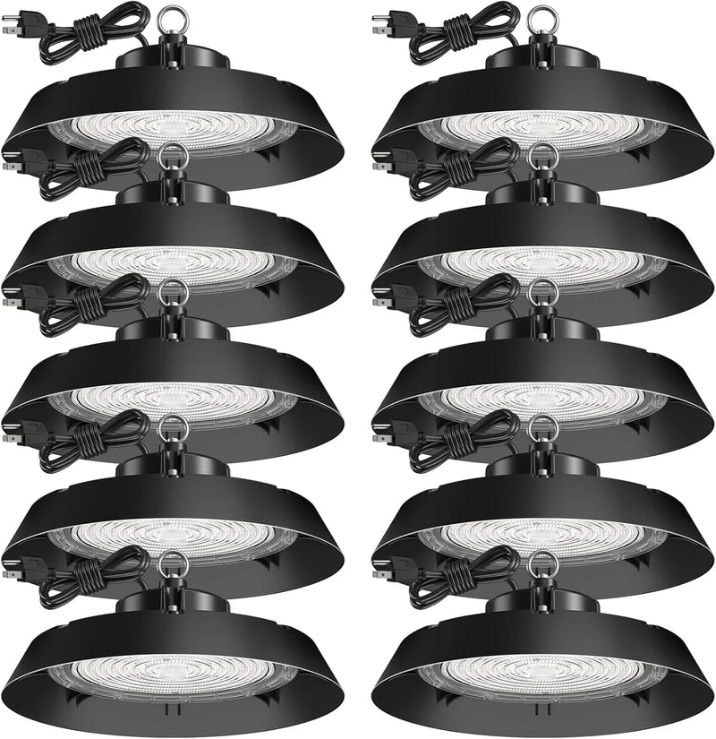 200-watt, 10 sets of UFO lamps, LED ceiling lights, 28,000 lumens, 5000K LED ceiling lights, 5-foot cable, can replace 650-watt metal halide/hot mercury lamps, suitable for gyms, factories, barns and storage areas. U2