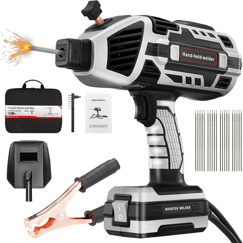 Portable Electric Welding Machine,110V Portable Welder Handheld with IGBT Inverter 5 Variable Current Adjustment,Portable ARC Welder Gun, Fits for 3/32" Wire Rods (Grey) H5
