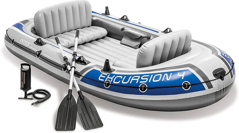 Excursion Inflatable Boat Series: Includes Deluxe 54in Boat Oars and High-Output Pump – SuperTough PVC – Adjustable Seats with Backrest – Fishing Rod Holders – Welded Oar Locks B7