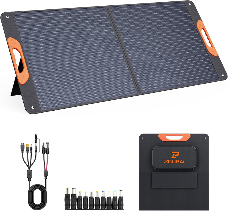 200 Watt Portable Solar Panel for Power Station,RV Essentials,200W 20V Foldable Solar Charger with Solar Cable,23.5% High Efficiency IP67 Waterproof 4 Kickstands for Camping RV Road Trip K6