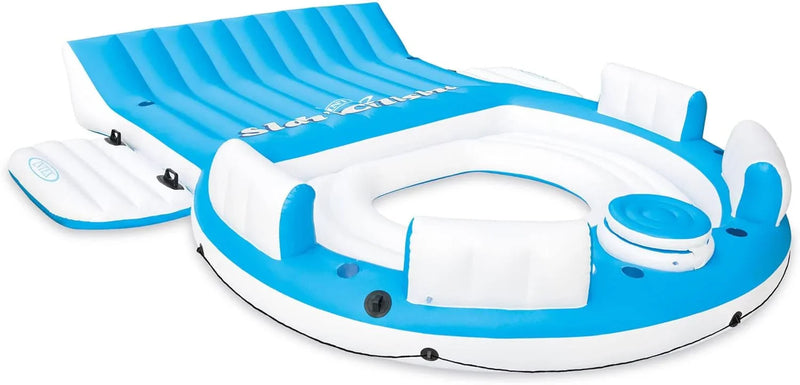 56299EP 145 x 125 x 20 Inch Splash N Chill Inflatable Lake and Pool Relaxation Island Lounger Seat for up to 7 Adults, Blue and White F5