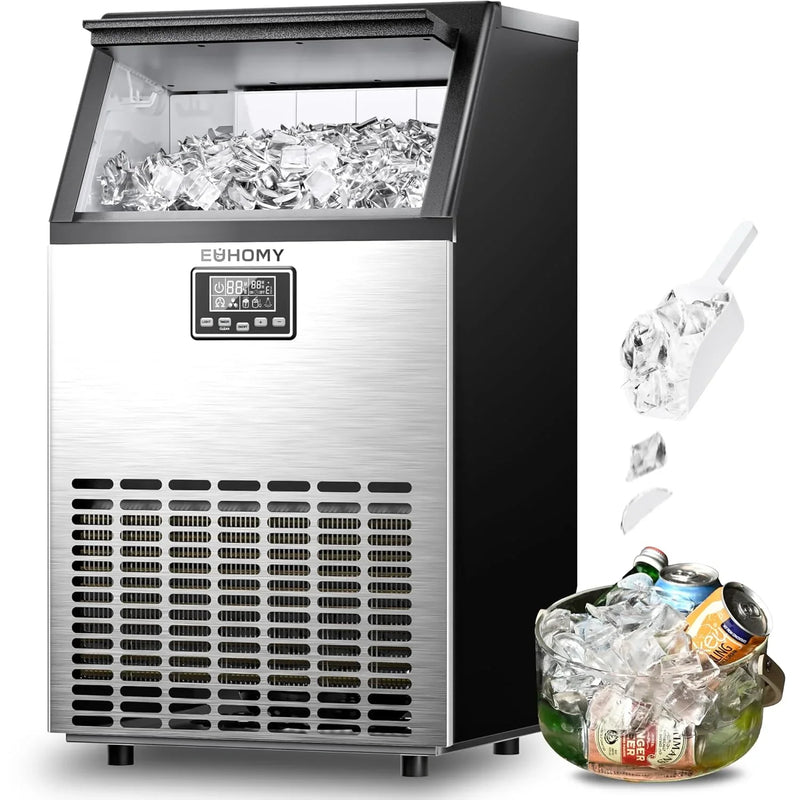 Commercial Ice Maker Machine, 100lbs/24H Stainless Steel Under Counter ice Machine with 33lbs Ice Storage Capacity, Freestanding Ice Maker. X6