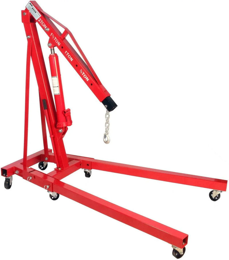 Dragway Tools 2 Ton Folding Hydraulic Engine Hoist Cherry Picker Shop Crane Hoist Lift with 6 Fully Rotating Caster Wheels W2