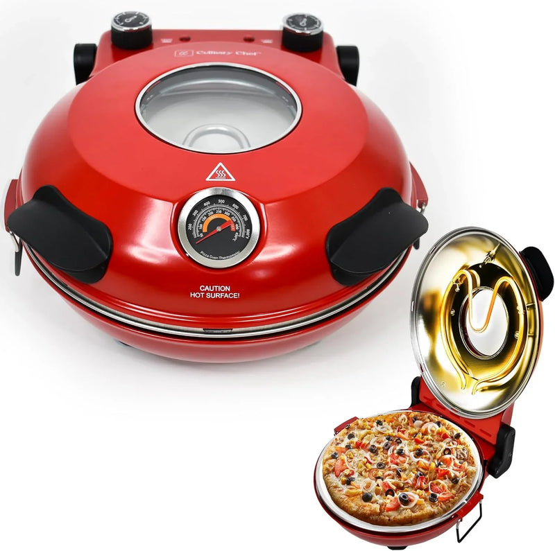Electric Pizza Oven with Ceramic Stone, Viewing Window, Adjustable Heat Control, Timer and 1200W Baking Power, DIY Homemade Pizzeria, Large 12” Pie Capacity (Black) D0