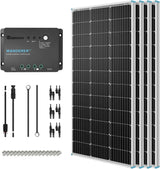 400 Watt 12 Volt Premium 4 Pcs 100W Panel 40A MPPT Charge Controller Bluetooth Module Fuse Mounting Z Brackets Adaptor Kit Tray Cables Set, 400W, Grid 12V Solar Power System