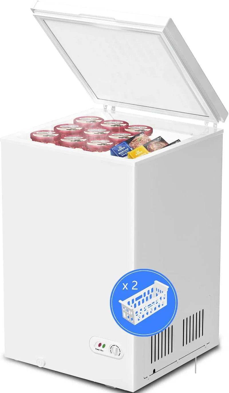 3.5 Cubic Feet Chest Freezer with 2 Removable Baskets Free Standing Top Open Door Compact Freezer with Adjustable Temperature for Home/Kitchen/Office/Bar (3.5 Cubic Feet, White) L8