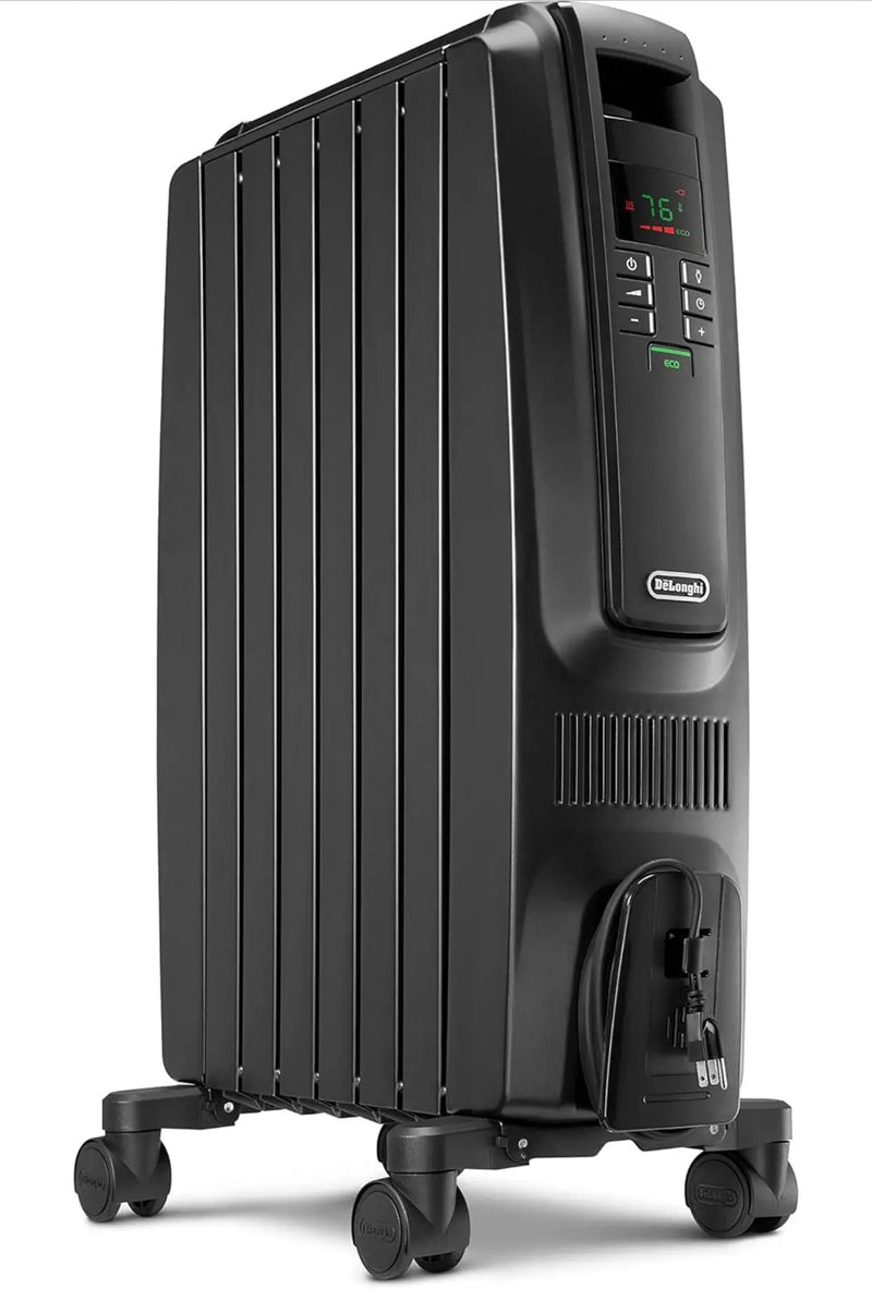 De'Longhi Oil Filled Radiator Space Heater, Quiet 1500W, Adjustable Thermostat, 3 Heat Settings, Timer, Energy Saving, Safety Features, White, Dragon TRD40615EBKCA, Black Z3