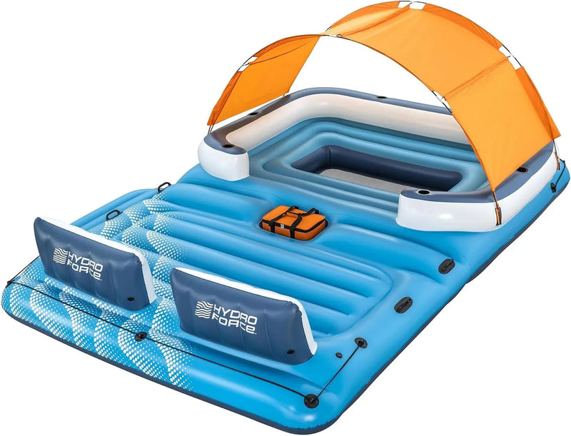 Tropical Breeze 6 Person Inflatable Party Island Large Relaxing Water Float with Detachable Sunshade and Cooler Bag L4