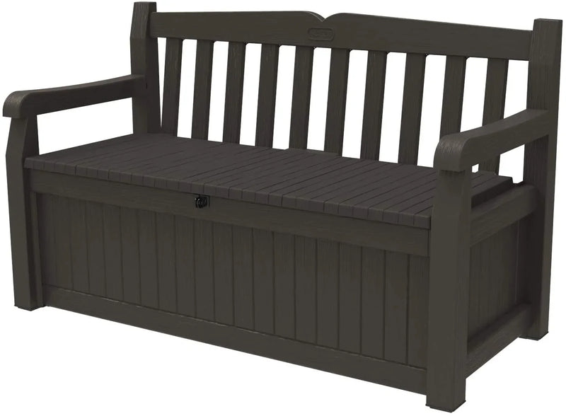 70 Gallon Storage Bench Deck Box for Patio Furniture, Front Porch Decor and Outdoor Seating -- Perfect to Store Garden Tools and Pool Toys, Brown J6