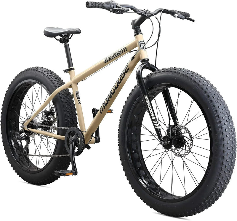 Mens and Women Fat Tire Mountain Bike, 26-Inch Bicycle Wheels, 4-Inch Wide Knobby Tires, Steel Frame, 7 Speed Drivetrain, Shimano Rear Derailleur, Disc Brakes C4