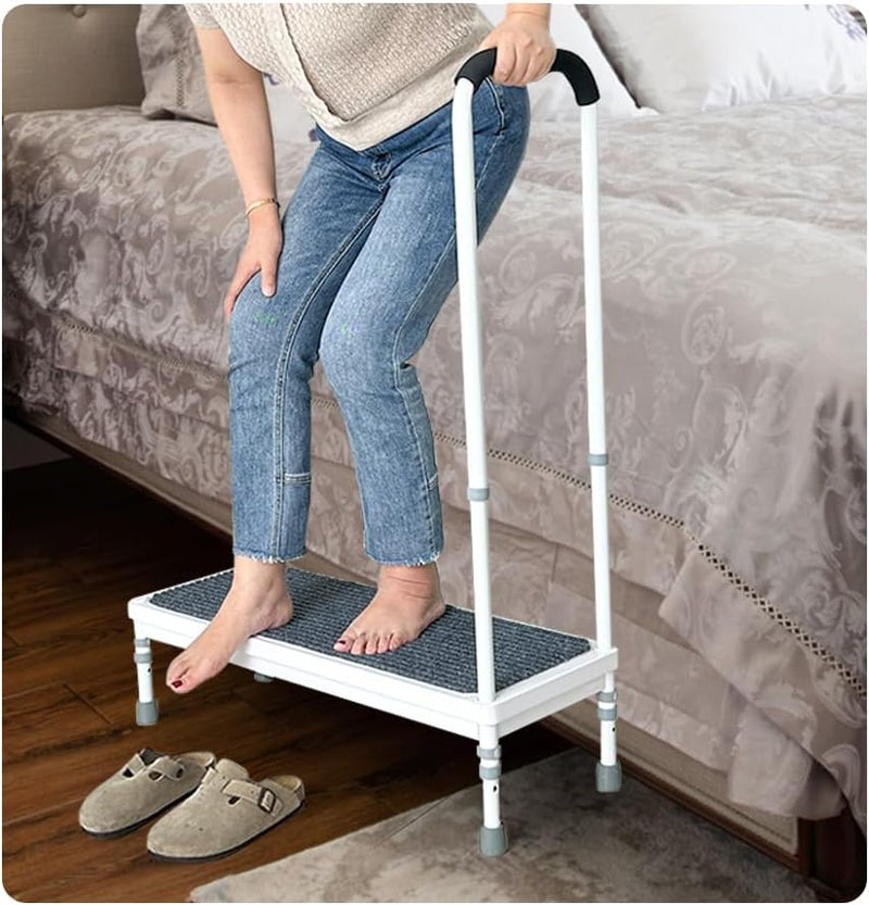 Mybow Bed Step Stool with Handle for High Beds, Adjustable 2 Step Stool, 31.5" Extra Wide & Heavy Duty Mobility Aid for Seniors, Post-Surgery Recovery, Pregnant Women, Medical Bedside Step T6