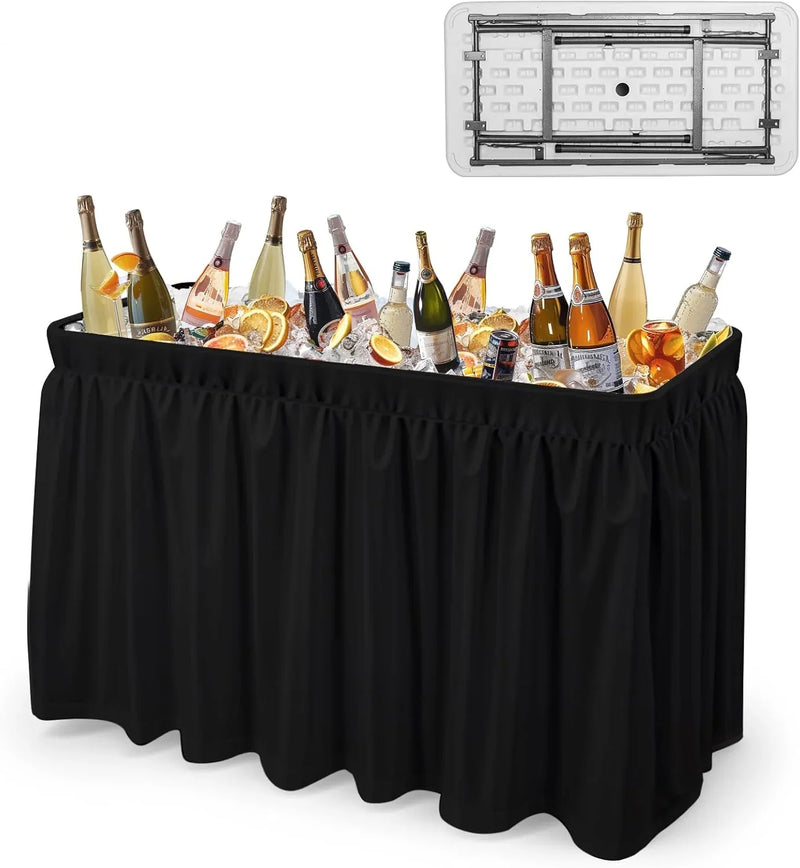 4 feet black ice crystal table, portable rear panel camping fishing cleaning table, plastic material with matching skirt, suitable for parties, barbecues, camping and picnics as an ice chest O8