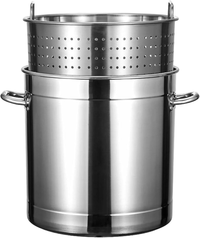 Outdoor Cooking Crawfish Seafood Boil Pot - Stainless Steel Stock Pot with Strainer Basket for Lobster Crab Boil and Shrimp Boil,17.8in/100 quart/25 Gallon X2
