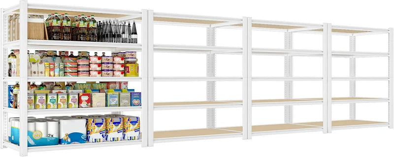 28-inch wide x 12-inch deep x 59-inch high closet storage rack - 5 layers of white metal connected shelves, adjustable heavy-duty garage shelves, practical shelf-style storage rack for kitchen storage, 4-piece set H8