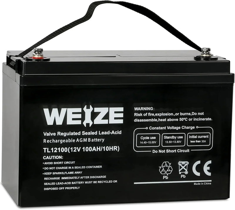 Deep Cycle AGM 12 Volt 100Ah Battery, Maintenance-Free, 3% Self-Discharge Rate, 1150A Max Discharge Current, Perfect for RV, Solar, Trolling Motor, Wind, Marine, Camping and Off-Grid System V1