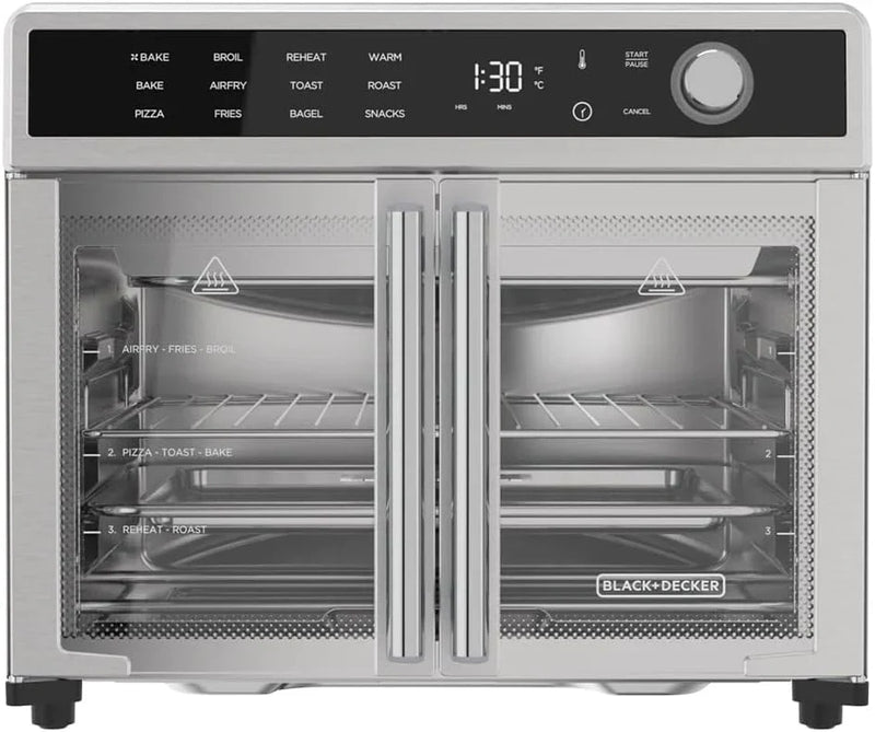 Crisp 'N Bake Air Fryer Toaster Oven Combo, 12 in 1 Countertop Convection Oven Cooks Food Fast, Fits a Whole Pizza or 6 Toast Slices, French Doors with Stainless Steel Finish P0