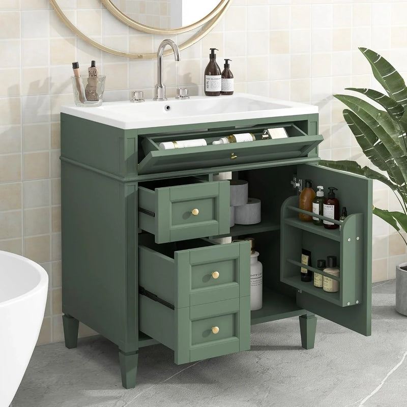 36" Bathroom Vanity with Single Sink Combo, Modern Undermount Bathroom Sink Cabinet with 2 Drawers and a Tip-Out Drawer, Freestanding Bathroom Vanities, Soft Closing, Solid Wood Frame S1