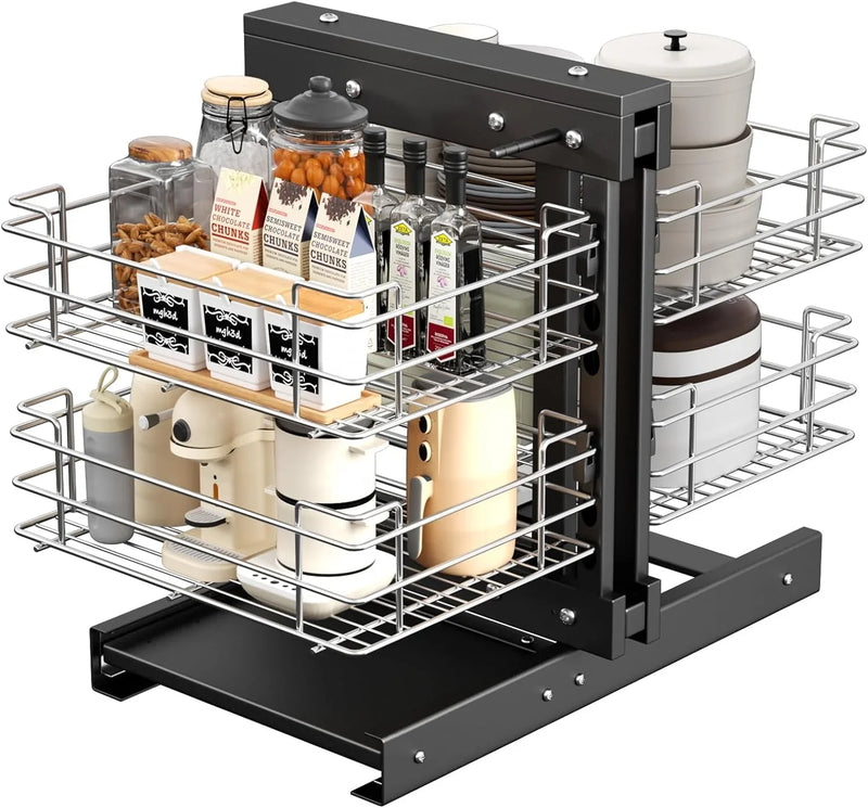 36" Blind Corner Pull Out Organizer,2 Tier 4 Shelf Kitchen Cabinet Organizer, Chrome Carbon Steel Storage Basket, Left Open & Right Open Compatible,for Blind Corner Kitchen or Bathroom Cabinet E1
